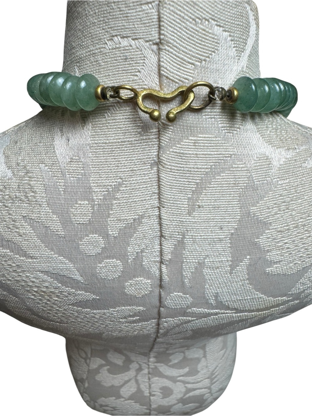 Vintage Jade-Tone Green Stone Beaded Necklace – Long Strand with Brass Spacers - Picture 7 of 13
